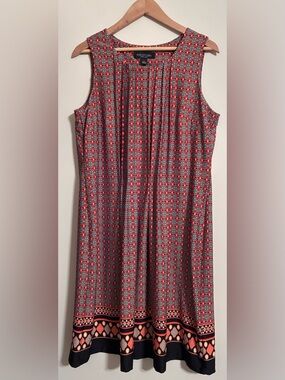 Perception New York Multicolor  Summer Shift Dress Sleeveless Pleated Size L